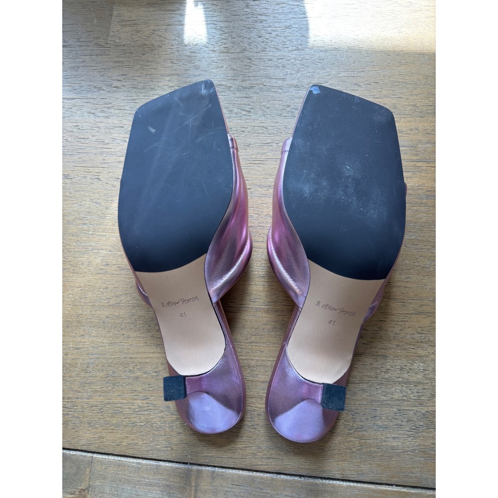 & Other Stories Metallic Pink Leather Square Toe Kitten Heel Mules Size 10 - Picture 6 of 9